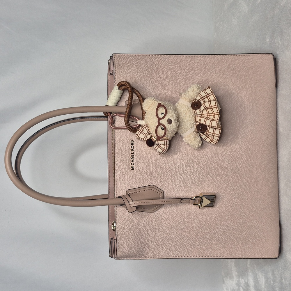 Michael Kors Mercer Blush Pink Tanish Tote with Bear Charm - Picture 3 of 17
